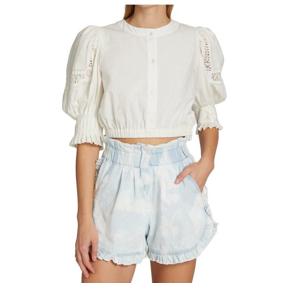 ✨  Sea NY Puff Sleeve Blouse – Ivory Cotton, Size S - Picture 2 of 11